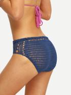 Shein Hollow Out Crochet Bikini Bottom - Blue