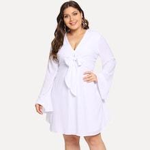Shein Plus Bell Sleeve Knot Front Dress