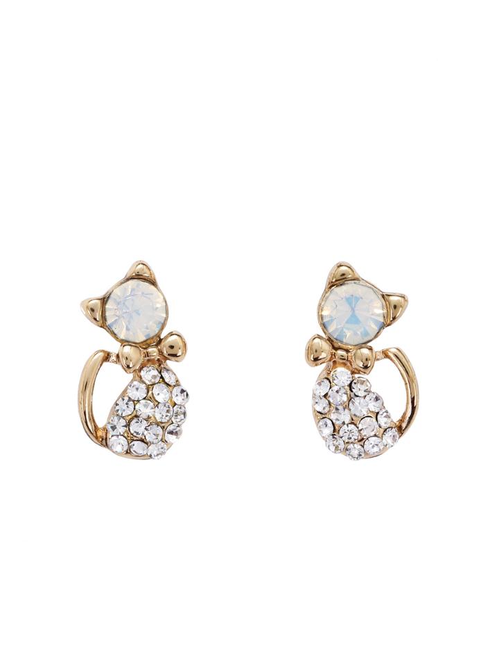 Shein Gold Plated White Crystal Rhinestone Ear Stud Earrings