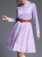 Shein Color Block Plaid Belted A-line Dress
