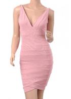 Rosewe Chic V Neck Sleeveless Open Back Pink Bandage Dress