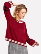 Shein Stripe Trim Drop Shoulder Jumper