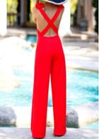 Rosewe Red Criss Cross Back Red Sleeveless Jumpsuit