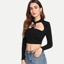 Shein Solid Ribbed Crop Tee