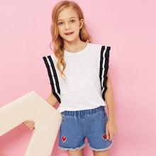 Shein Girls Ruffle Trim Cut And Sew Top