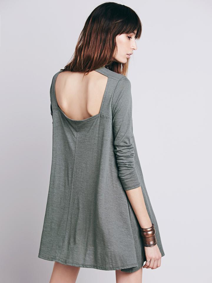 SheIn Grey Long Sleeve Backless Casual Dress