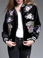 Shein Black Tiger Embroidered Elastic-waist Jacket