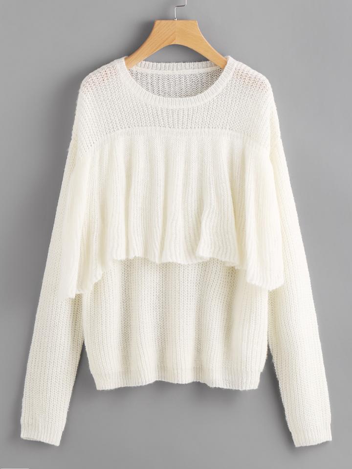 Shein Flounce Trim Loose Knit Jumper