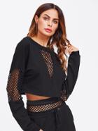 Shein Fishnet Panel Crop Sweatshirt