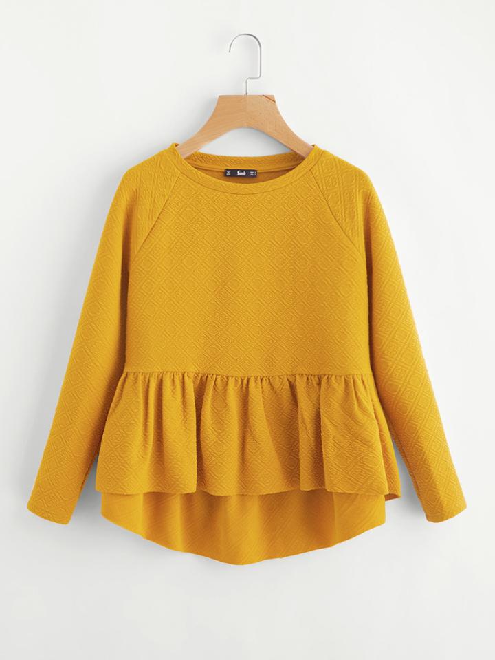 Shein Raglan Sleeve Textured High Low Smock Sweatshirt