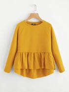 Shein Raglan Sleeve Textured High Low Smock Sweatshirt