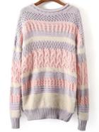 Shein Pink Purple Hollow Cable Knit Loose Sweater