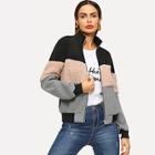 Shein Color Block Mixed Media Teddy Jacket