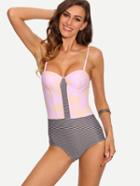 Shein Multicolor Striped Cutout One-piece Swimwear