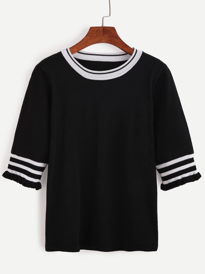 Shein Contrast Trim Elbow Sleeve Jersey Sweater