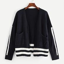 Shein Dual Pocket Stripe Contrast Cardigan