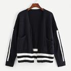 Shein Dual Pocket Stripe Contrast Cardigan