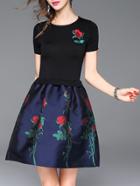 Shein Black Knit Embroidered A-line Dress