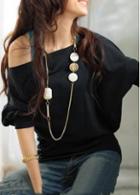 Rosewe Boat Neck Half Sleeve Black T Shirt