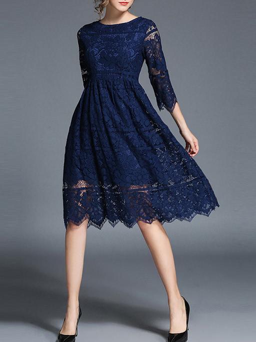 Shein Crew Neck Lace Zigzag Dress