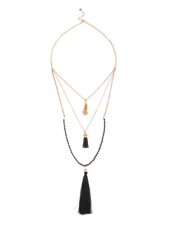 Shein Beaded Tassel Multirow Necklace