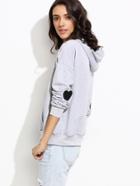 Shein Grey Heart Embroidered Hooded Sweatshirt