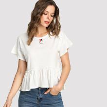 Shein Ruffle Hem Ring Detail Tee