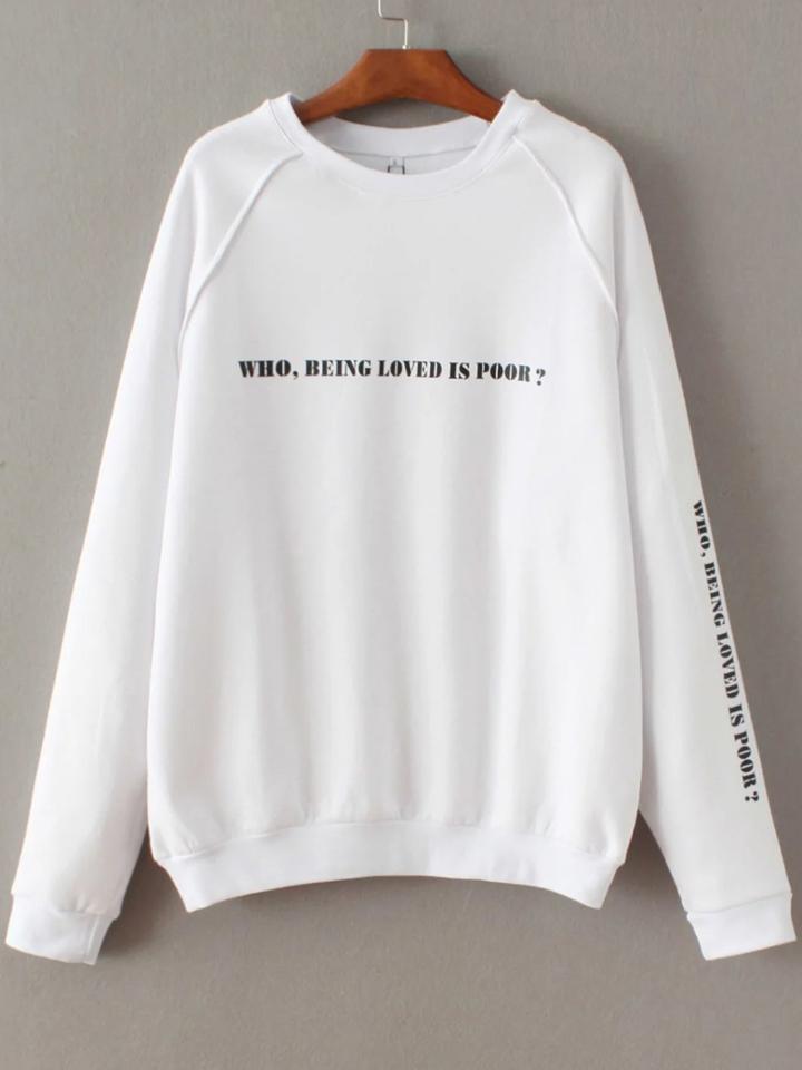 Shein White Letter Printed Raglan Sleeve Seam Sweatshirt