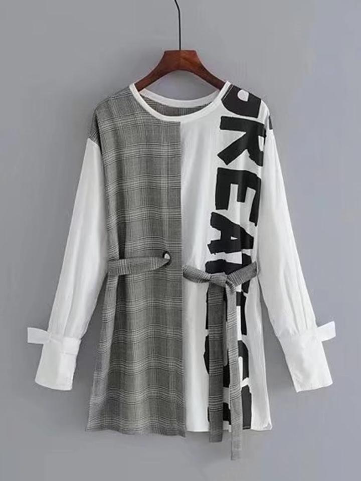 Shein 2 In 1 Self Tie Glen Plaid Dress