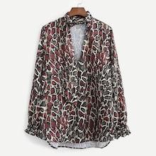 Shein Snakeskin Print Choker Neck Blouse