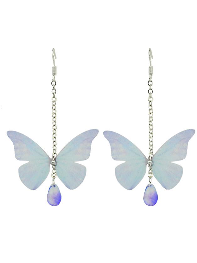 Shein Blue Color Rhinestone Butterfly Dangling Earrings
