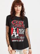 Shein Black Graphic Print Polka Dot Mesh Sleeve T-shirt