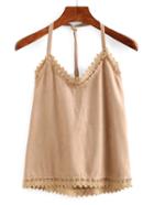 Shein Faux Suede Halter Neck Lace Trimmed Top