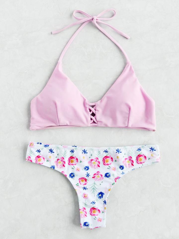 Shein Calico Print Criss Cross Bikini Set