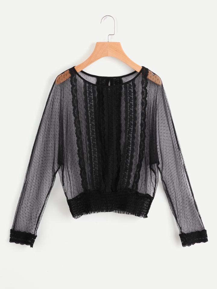 Shein Contrast Lace Sheer Top