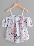 Shein Cold Shoulder Floral Print Lace Trim Top