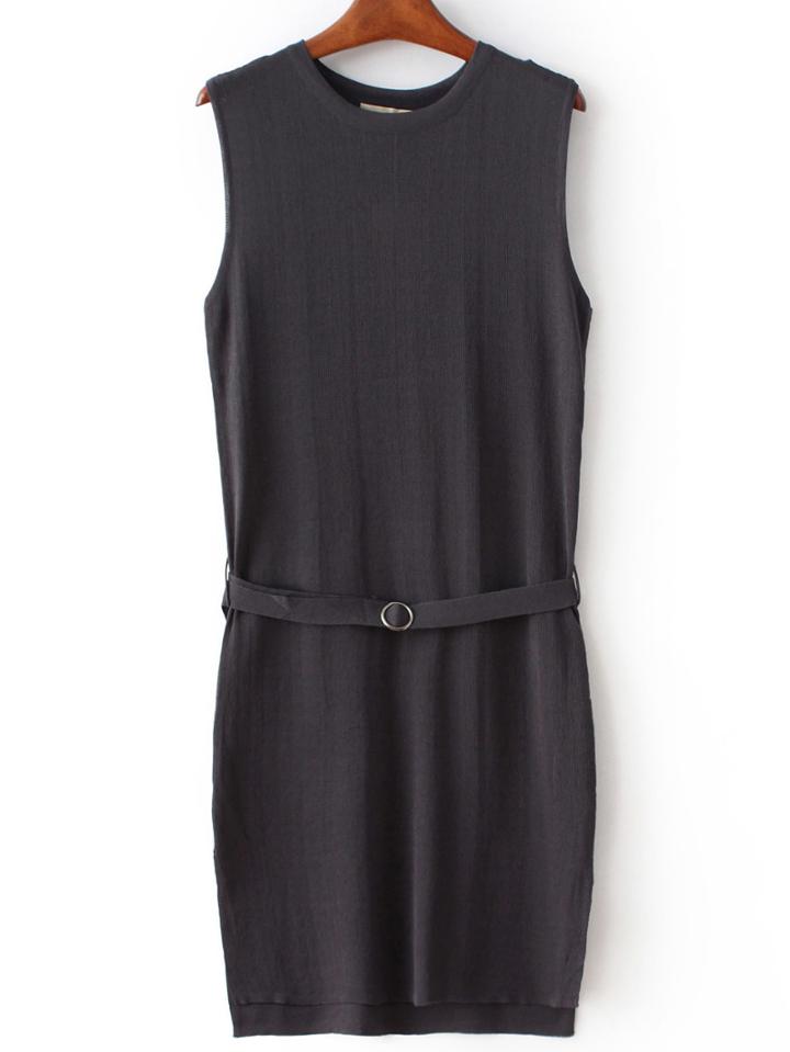Shein Dark Gray Sleeveless Split Dress With Belt