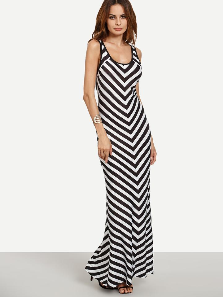 Shein Black White Chevron Print Maxi Tank Dress