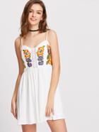 Shein Lace Panel Smocked Back Embroidered Cami Dress
