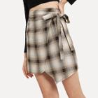 Shein Knot Side Asymmetrical Plaid Skirt