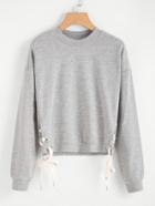 Shein Eyelet Lace Up Hem Heathered Sweatshirt