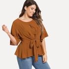 Shein Plus Open Front  Knot Solid Top