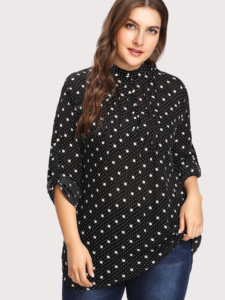 Shein Spot Curved Hem Blouse