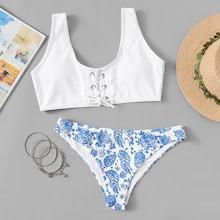 Shein Lace-up Random Pattern Bikini Set