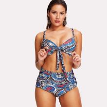 Shein Plus Mixed Print Knot Bikini Set