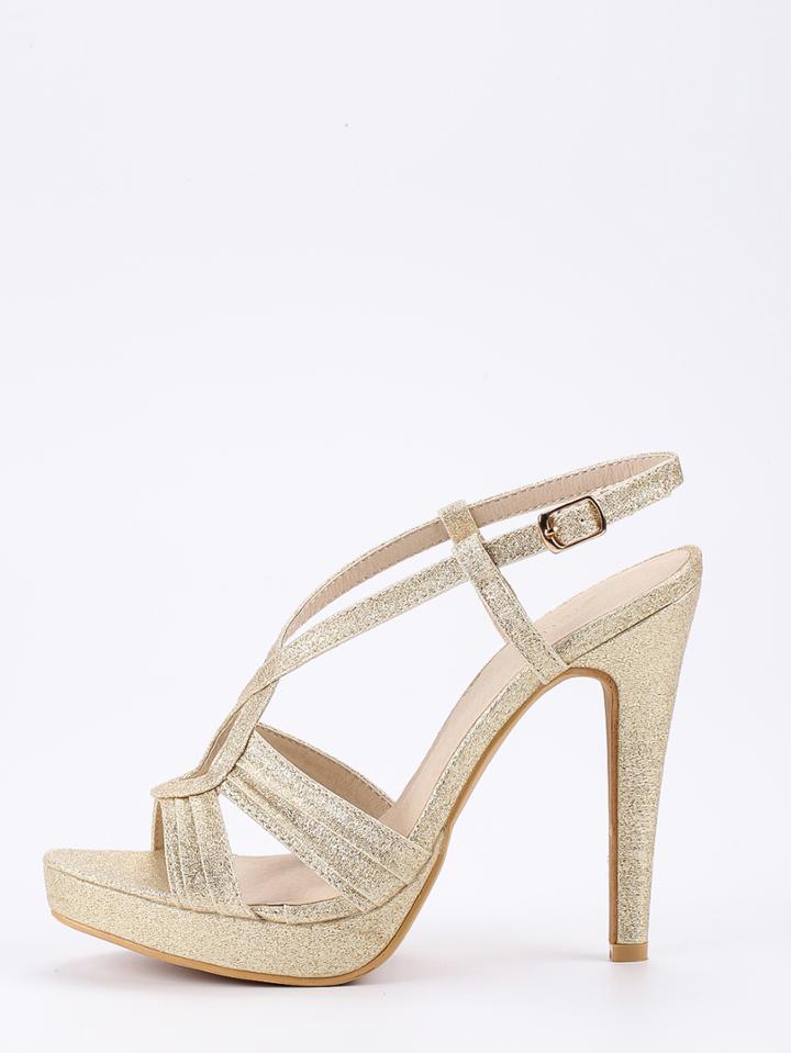Shein Faux Leather Cutout Crisscross Heels - Light Gold
