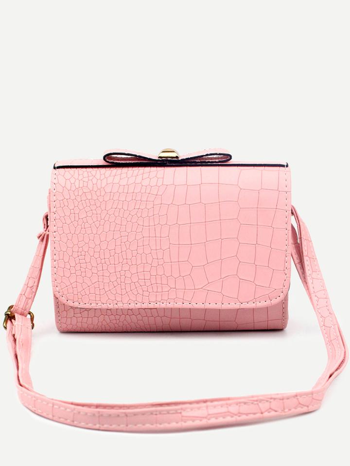Shein Pink Faux Leather Crocodile Embossed Flap Shoulder Bag