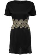 Shein Black Short Sleeve Hollow Lace Patch Dress