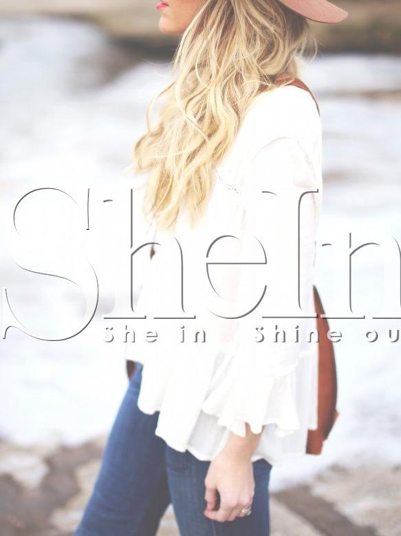 Shein White Bell Sleeve Ruffle Blouse