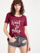 Shein Burgundy Letters Print Long Shirt